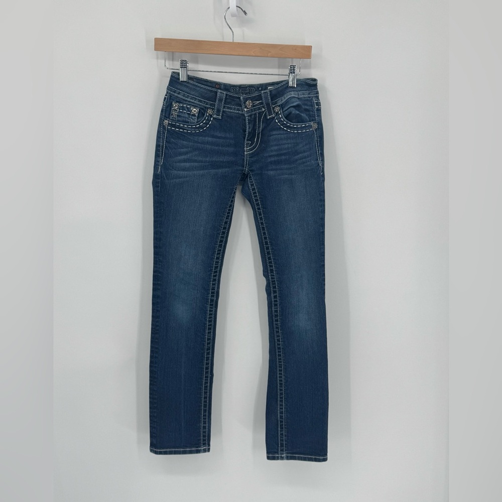 Miss Me Straight Leg Jeans Women’s 26 Medium Blue Denim Embellished Details Y2K